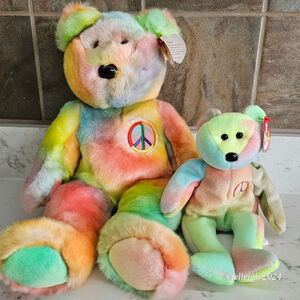 Peace The Bear TY Beanie Baby and Beanie Buddy Set Vintage